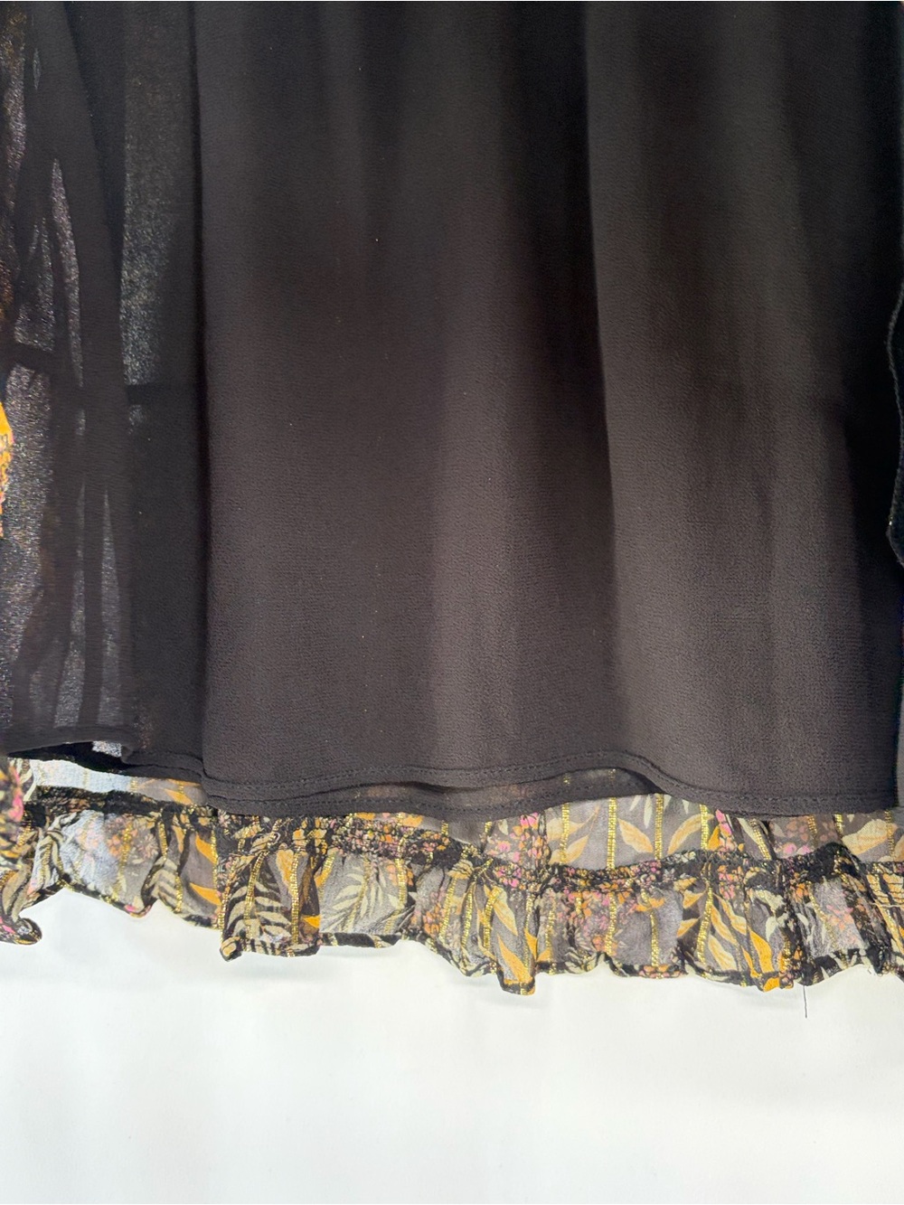 Zara Women’s Small Black Gold Floral & Striped Tiered Mini Skirt - Picture 7 of 15